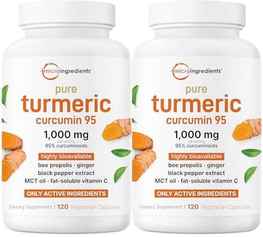 Micro Ingredients Pure Turmeric Curcumin Supplement 1,000mg – 95% Curcuminoids with Black Pepper & Ginger – High Absorption for Joint & Antioxidant Support* – Filler Free, 240 Veggie Capsules