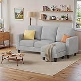 Furmax Convertible Sectional Sofa Couch for Living Room, 3 Seats L-Shaped Couch with Reversible Chaise, Small Sofa for Apartment (Linen Fabric, Light Grey)