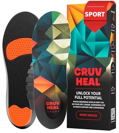 CRUVHEAL Sport Shock Absorbing Insoles - Basketball Athletic Shoe Cushioning Inserts Men Women - Ideal for Active Sports Running Training - Neutral Arch for Sneakers Shoes, L