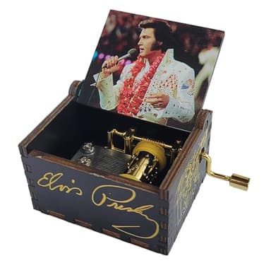 TheLaser'sEdge, Elvis Presley Mini Music Box with Can’t Help Falling in Love Song, Gifts for Women, Birthday, Christmas, Valentines - Black & Gold Theme