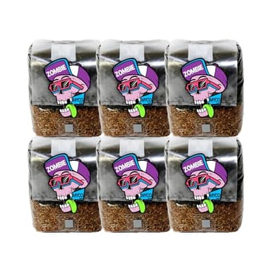 Zombie Mushrooms All-in-One Mushroom Grow Kit (6-Pack) – 3lb Mini Bags with Sterilized Grain and CVG Substrate, Injection Ports Included, for Growing Mushrooms at Home (Spores Not Included)