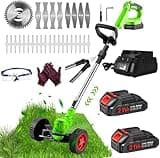 Electric Weed Wacker Battery Operated,Cordless Weed Wacker Battery Powered 2000mAh 21V,3 in 1 Cordless Grass Trimmer Eater with Wheels, Push Weed Trimmer/Lawn Trimmer/Brush Cutter for Yard Garden