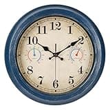 Alarllok 12 Inch Outdoor Clock with Thermometer and Hygrometer Combo, Waterproof Indoor Outdoor Wall Clocks for Patio, Pool,Garden Decor- Blue