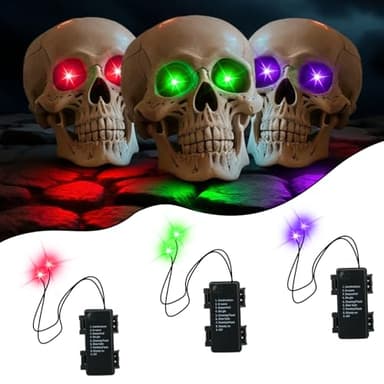 Kelumi LED Glowing Eyes Light Up Skeleton Halloween Decorations Outdoor,Glow in the Dark Eyes 17.7inch Battery Operated with Timer 8 Lighting Modes for Masks Skulls Red, Green, Purple 3 Packs