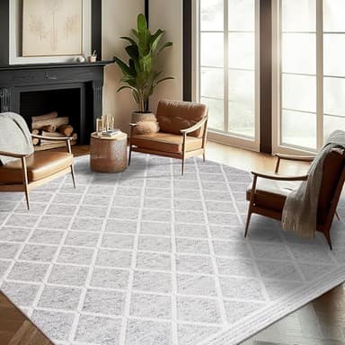 ReaLife Rugs Machine Washable Area Rug - Living Room Bedroom Bathroom Kitchen Entryway Office - Padded Low Pile Stain Resistant Premium - Boho Modern Farmhouse - Tessa - Gray Ivory 7'6" x 9'6"