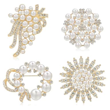 4pcs Brooches and Pins for Women, Flower Brooch, Crystal Pearl Brooch, for Women Fashion