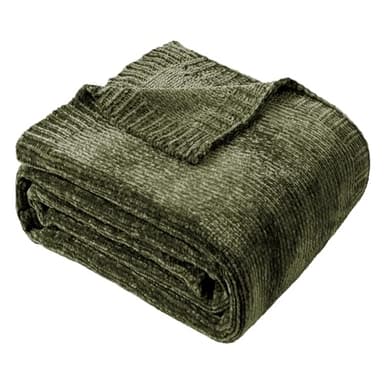 BATTILO HOME Olive Green Chenille Throw Blanket for Couch, Cozy Knit Throw Blanket for Bed Sofa Outdoor, Super Soft Warm Green Blankets Chenille Blankets for Home Decor, 51"x67"