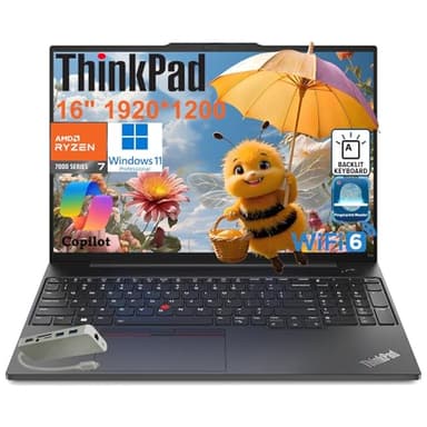 Lenovo ThinkPad E16 Gen 2 Business Laptop Computer, AMD 8-Core Ryzen 7 7735HS, 16GB DDR5 RAM, 1TB PCIe SSD, 16" FHD+, WiFi 6, Backlit KB, Fingerprint Reader, Windows 11 Pro, Type C Hub, Number Pad