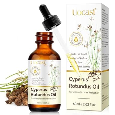 Uocasi Cyperus Rotundus Oil, Cypress Rotundus Oil for Hair Removal, Natural Inhibitor to Reduce Unwanted Hair Growth, Soothes Skin & Minimizes Pores, All Skin Types, 2.02 Oz