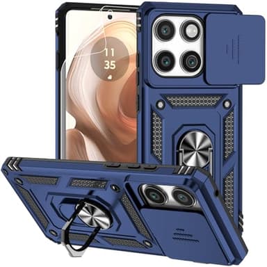 for Motorola Edge 2025 Case, with Camera Lens Cover Screen Protector, Dual Layer Military-Grade Drop Tested Magnetic Ring Holder Kickstand Protective Phone Case for Motorola Moto Edge 2025 (Navy Blue)