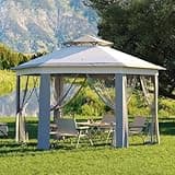 Garveelife Pop Up Gazebo 13x13, 6 Sided Outside Canopy Tent with Mosquito Netting, One Push Setup for Backyard Patio Garden Activities - Gray