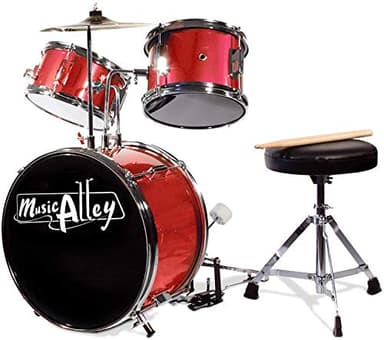 Music Alley 3 Piece Kids Drum Set with Drum Sticks & Drum Throne Seat