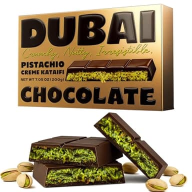 Premium Dubai Chocolate Bar with Pistachio Cream & Kunafa, 7.05oz (200g) – Fresh Handmade Luxury Chocolate, Ideal Holiday Gift