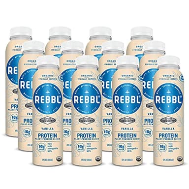 REBBL Plant Based Immunity Elixirs, Vanilla Protein, 12 Ounce (Pack of 12)