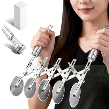 5-Wheel Pastry Cutter & Dough Divider - Adjustable Heavy Duty Stainless Steel Tool for Cinnamon Rolls, Brownies, Lattice, Pasta, Pizza | Achieve Perfect, Even Cuts Every Time