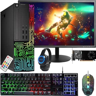 Dell RGB Gaming Desktop PC Computer, Intel Core i5 CPU, GeForce GT 1030 2G, 16GB RAM, 512GB SSD, 24 Inch HDMI Monitor, RGB Keyboard & Mouse & Headset, WiFi, Windows 11 Pro (Renewed)