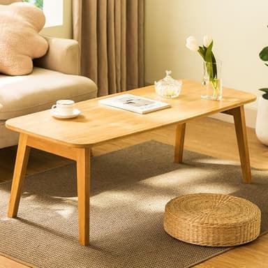 Baveke Coffee Table Foldable Mid Century Desk TV Stand with Open Storage Shelf Center Table for Living Room Furniture RV No Assembly (Natural-120cm)