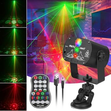 Qajok DJ Laser Party Lights, RGB LED Disco Light, Sound Activated Projector Strobe Light with Remote Control for Christmas Halloween Decorations Karaoke Birthday Dance Wedding Stage Show