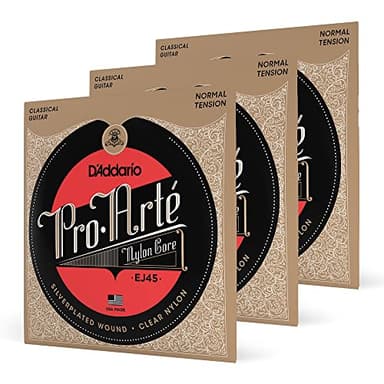D'Addario Pro Arté Nylon Classical Guitar Strings, EJ45-3D, Normal Tension, 6-String Set, Pack of 3