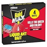 Raid Max Liquid Ant Bait; Kills Ants Where They Breed, for Indoor and Outdoor Use; 4 Bait Stations