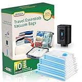 BRODI 10 Combo Pack Travel Vacuum Bags with Pump - Compression Bags for Travel,Vacuum Storage Bags for Space Saver & Travel Essentials,Vacuum Seal Bags for Clothing,Travel Vacuum Bags for Luggage