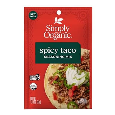 Simply Organic Spicy Taco Seasoning Mix, Gluten Free, Certified Organic, Kosher, Vegan, Vegetarian - Pure Flavor for Tacos, Stir-Fries, Mexican Dishes, and More | 1.13 Ounce (Pack of 1)