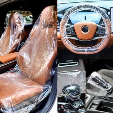 Tallew 250 Pcs Disposable Car Seat Covers Clear Plastic Car Seat Covers Protector Includes Wheel Covers, Gear Selector Covers and Handbrake Cover for Auto Truck Bus Accessories