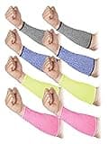 SATINIOR 4 Pairs Cut Resistant Arm Sleeves Level 5 Arm Protectors for Thin Skin and Bruising Safety Protective for Men Women(Grey, Blue, Pink, Yellow)