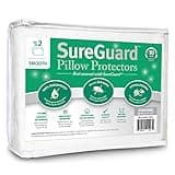 Set of 2 Standard Size SureGuard Pillow Protectors - 100% Waterproof, Bed Bug Proof, Hypoallergenic - Premium Zippered Cotton Covers - Smooth