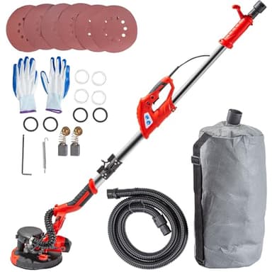 VEVOR Drywall Sander 750W, Electric Sander Variable Speed 800-1750RPM, Drywall Sander Foldable Sheetrock Sander, with Telescope Handle, Vacuum Bag Drywall Sanders 6 Sand Pads