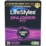 Lifestyles Snugger Fit Natural Rubber and Lubricated Latex Condoms Value Pack, 25 Count, 1 Pack, Triple Tested for Best Protection, Made with UltraGlide Silicone Lube