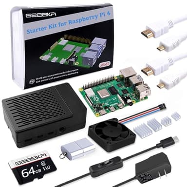 GeeekPi Starter Kit for Raspberry Pi 4 4GB, with Pi 4, Case, 64GB Card, Card Reader, Cables and 18W USB C Power Supply