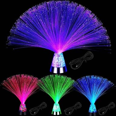 Retisee 4 Pieces Fiber Optic Lamp with Crystal Base 14inch Multicolored Sensory Lights Centerpiece Changing USB Battery Powered Fiber Optic Lights for Room Wedding Disco Party Decoration (Colorful)
