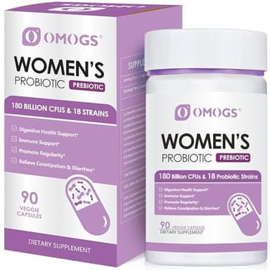 OMOGS Women's Probiotic 180 Billion CFUs 18 Strains, with Organic Prebiotics, Cranberry Extract, D-Mannose & Digestive Enzymes, for Digestive, Boost Immune, PH Balance & Urethral Health, 90 Capsules