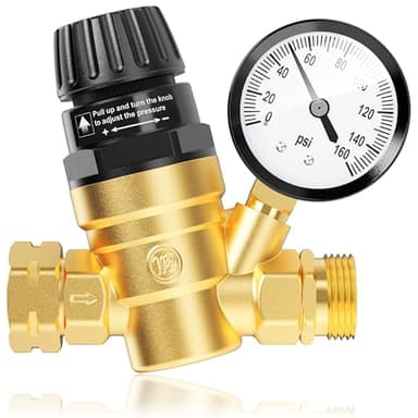 AOLINK RV Water Pressure Regulator Valve, Brass Lead-Free Adjustable Water Pressure Reducer with Gauge and Inlet Filter for RV Camper and Travel Trailer