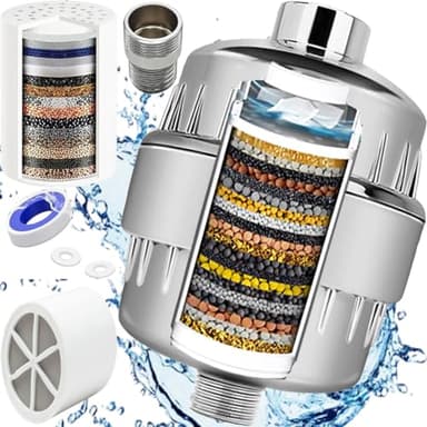 AQUAKING Hard Water Shower Head Filter-20 Stage Softener Improve Your Home Bathroom Water Quality,Chlorine Removal Good For Skin, Stop Hair Fall Also Fits On Tap