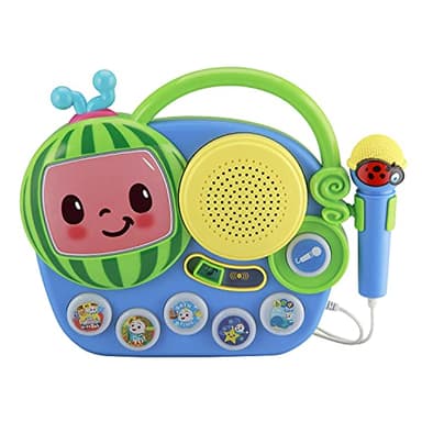 eKids Cocomelon Toy Singalong Boombox with Microphone and Built-in Music, Toddler Toys for Fans of Cocomelon Gifts