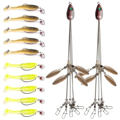 Alabama Rig Kit 2 Sets with Jig Heads and Trailers, Umbrella Rig for Stripers,Bass Fishing