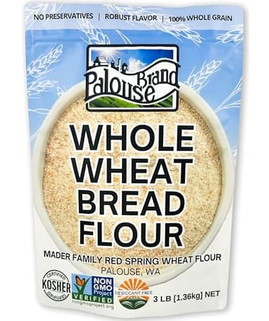 Palouse Brand Certified Glyphosate Residue Free Bread Flour | 3 LBS | Whole Wheat Unbleached | Non-GMO | 100% Non-Irradiated | Kosher | USA Grown | Field Traced | Resealable Bag