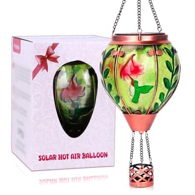 Hummingbird Solar Hot Air Balloon Lantern,Outdoor Decor with Flame Lights Waterproof, Hanging Lights for Garden Yard Lawn Patio, Unique Gifts for Women Mom Grandma Gardener for Mother'Day