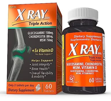 X Ray Dol Triple Action Joint Support Supplement with Glucosamine 1500mg, Chondroitin 800mg, MSM 750mg and 5X Vitamin D for Healthy Joints, Bones & Cartilage - 60 Count per Bottle - 1 Pack