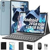 Suicoey 2025 Tablet, 10 inch Android 14 Tablet with Keyboard, 24GB RAM+128GB ROM(1TB Expand), Octa Core, 5G/2.4G WiFi, 8000mAh, BT V5.0, 2 in 1 Tablet with Case, Mouse, Stylus, Split-Screen(Black)