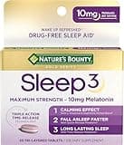 Melatonin by Nature's Bounty, Sleep3 Maximum Strength 100% Drug Free Sleep Aid, Dietary Supplement, L-Theanine & Nighttime Herbal Blend Time Release Technology, 10mg, 30 Tri-Layered Tablets
