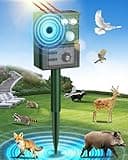 Solar Ultrasonic Animal Repellent Outdoor, Deer Repellent Devices Skunk Repellent with Motion Detector & Flashing Light, Waterproof Raccoon Deterrent, Cat Squirrel Rabbit Rat Repeller for Yard（Green）