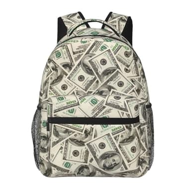 KAOEOSI 100 Dollar Bills Backpack for Women Men Laptop Bag Casual Travel Daypack Multiple Pockets