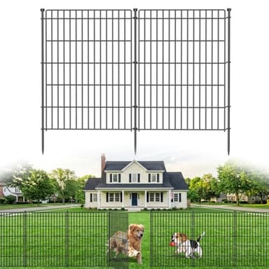 10 Panels No Dig Garden Fence with Gate, 48in(H) × 26.25ft(L) Decorative Metal Outdoor Dog Fence, Rustproof Pet Fencing for Yard, Patio, Flower Bed -Temporary Fencing| Easy to Install
