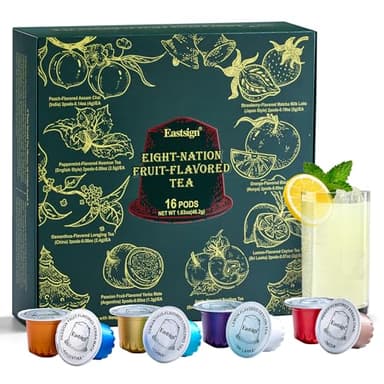 Eastsign Tea Variety Gift Set,16 Single Serve Capsules of Black Tea,Chai,Matcha,Green Tea,Yerba Mate and Rooibos,Compatible with Nespresso OriginalLine,8 Unique Flavors for Tea Lovers