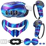 Silicone Cover Set Compatible with Meta/Oculus Quest 3, VR Silicone Face Cover, VR Shell Cover,Touch Controller Grip Cover,Camera Lens Protector Set (Colorful B)