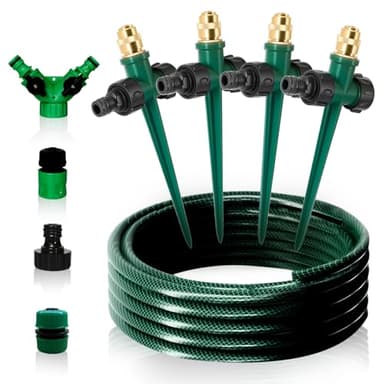 Joyhalo 4 Pack Flexible Sprinkler System with Spike Base, Above Ground Sprinkler System kit, Multi-Adjustable Irrigation Sprinkler Set for Yard, Lawn, 32.5FT Garden Hose Included