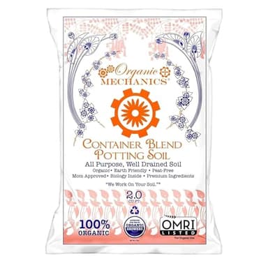 Organic Mechanics Container Blend Potting Soil, 2 Cu Ft - All-Purpose, Peat-Free, Well-Drained Blend with Compost, Rice Hulls, and Worm Castings for Growing Annuals, Perennials, Woody Plants